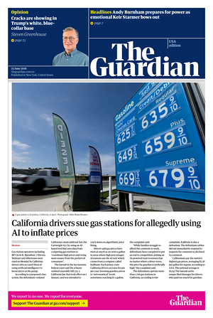 Prima pagina The Guardian (USA) di oggi - Quotidiano estero