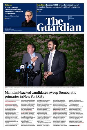 Prima pagina The Guardian (USA) di oggi - Quotidiano estero