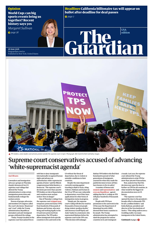 Prima pagina The Guardian (USA) di oggi - Quotidiano estero