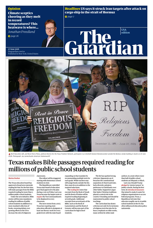 Prima pagina The Guardian (USA) di oggi - Quotidiano estero