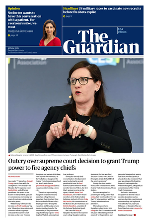 Prima pagina The Guardian (USA) di oggi - Quotidiano estero