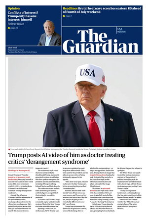 Prima pagina The Guardian (USA) di oggi - Quotidiano estero