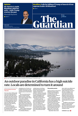 Prima pagina The Guardian (USA) di oggi - Quotidiano estero