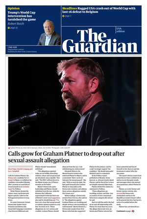 Prima pagina The Guardian (USA) di oggi - Quotidiano estero