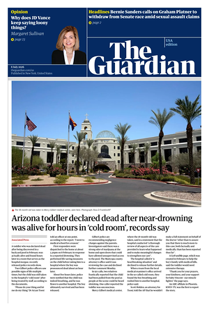 Prima pagina The Guardian (USA) di oggi - Quotidiano estero
