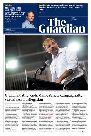 Prima pagina The Guardian (USA) di oggi - Quotidiano estero