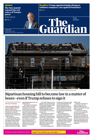 Prima pagina The Guardian (USA) di oggi - Quotidiano estero