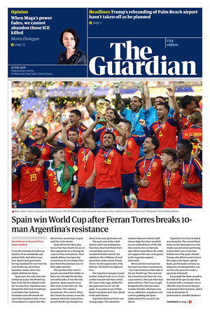 Prima pagina The Guardian (USA) di oggi - Quotidiano estero
