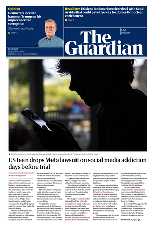 Prima pagina The Guardian (USA) di oggi - Quotidiano estero
