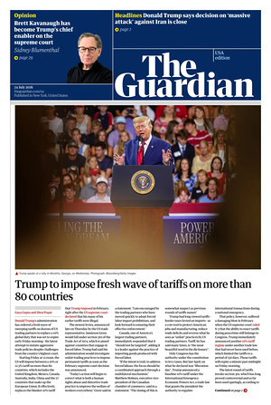 Prima pagina The Guardian (USA) di oggi - Quotidiano estero