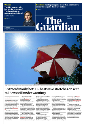 Prima pagina The Guardian (USA) di oggi - Quotidiano estero