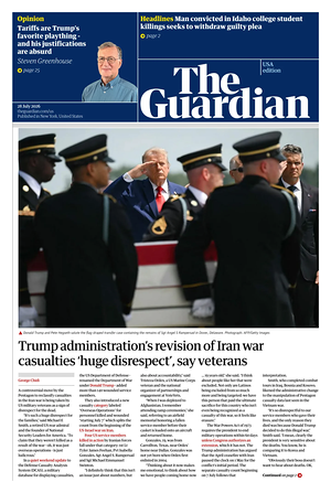 Prima pagina The Guardian (USA) di oggi - Quotidiano estero