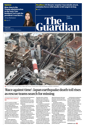 Prima pagina The Guardian (USA) di oggi - Quotidiano estero