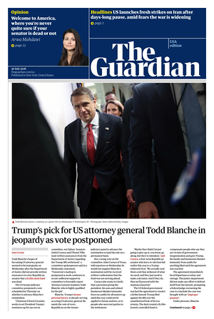 Prima pagina The Guardian (USA) di oggi - Quotidiano estero