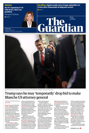 Prima pagina The Guardian (USA) di oggi - Quotidiano estero