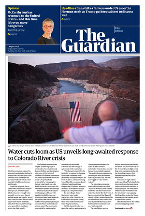 Prima pagina The Guardian (USA) di oggi - Quotidiano estero