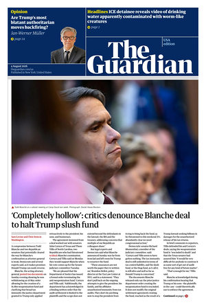 Prima pagina The Guardian (USA) di oggi - Quotidiano estero