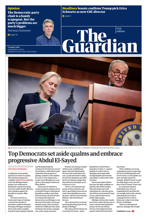 Prima pagina The Guardian (USA) di oggi - Quotidiano estero