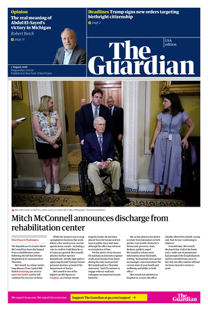Prima pagina The Guardian (USA) di oggi - Quotidiano estero