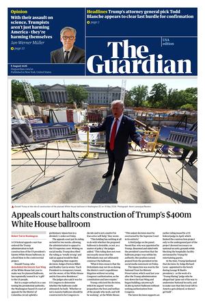 Prima pagina The Guardian (USA) di oggi - Quotidiano estero