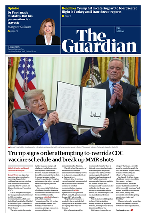 Prima pagina The Guardian (USA) di oggi - Quotidiano estero