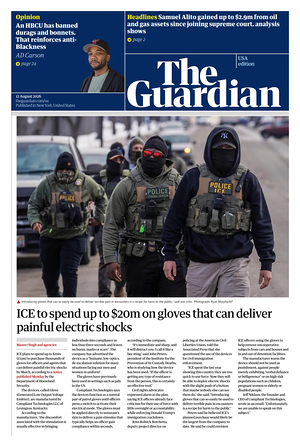 Prima pagina The Guardian (USA) di oggi - Quotidiano estero