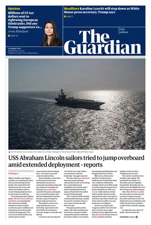 Prima pagina The Guardian (USA) di oggi - Quotidiano estero