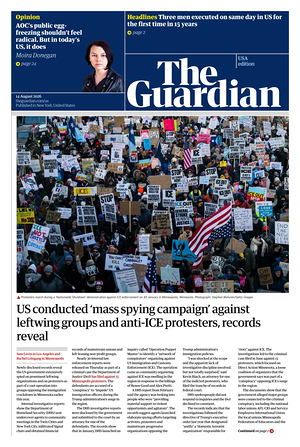 Prima pagina The Guardian (USA) di oggi - Quotidiano estero