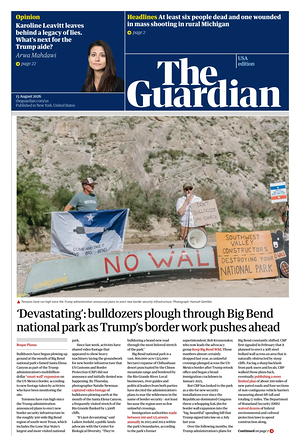 Prima pagina The Guardian (USA) di oggi - Quotidiano estero