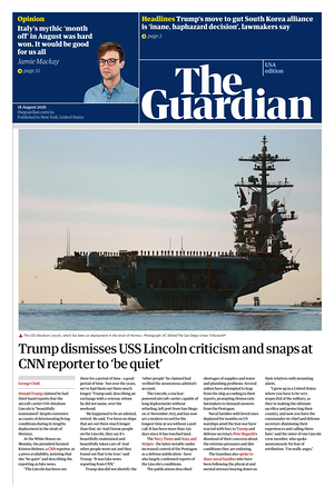 Prima pagina The Guardian (USA) di oggi - Quotidiano estero