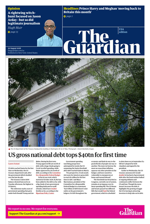 Prima pagina The Guardian (USA) di oggi - Quotidiano estero