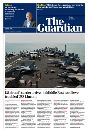 Prima pagina The Guardian (USA) di oggi - Quotidiano estero