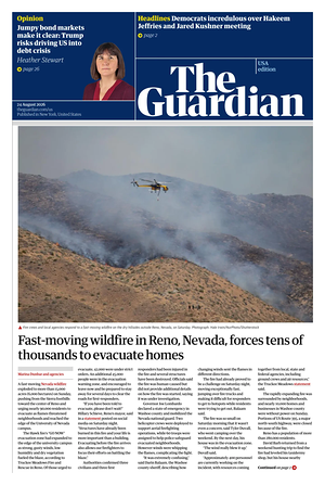 Prima pagina The Guardian (USA) di oggi - Quotidiano estero