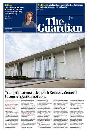 Prima pagina The Guardian (USA) di oggi - Quotidiano estero
