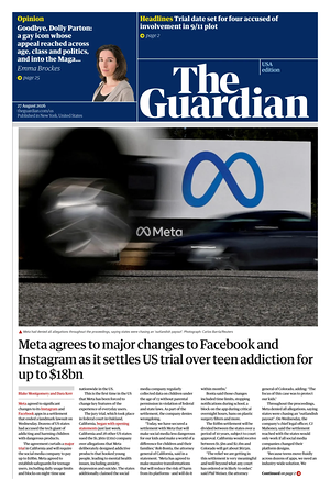 Prima pagina The Guardian (USA) di oggi - Quotidiano estero