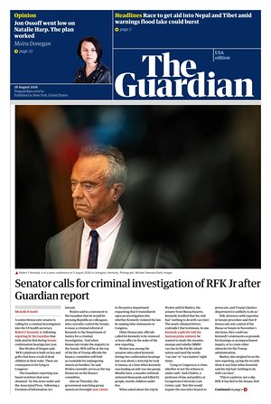 Prima pagina The Guardian (USA) di oggi - Quotidiano estero