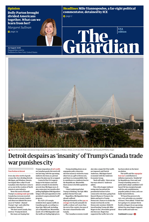 Prima pagina The Guardian (USA) di oggi - Quotidiano estero