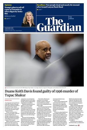 Prima pagina The Guardian (USA) di oggi - Quotidiano estero