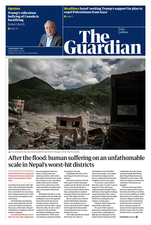 Prima pagina The Guardian (USA) di oggi - Quotidiano estero
