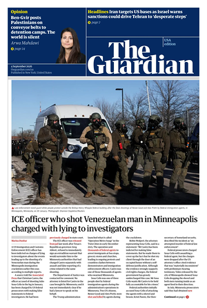 Prima pagina The Guardian (USA) di oggi - Quotidiano estero