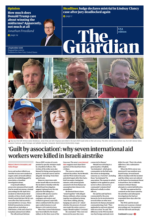 Prima pagina The Guardian (USA) di oggi - Quotidiano estero
