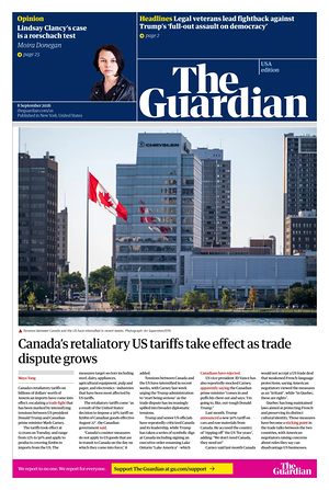 Prima pagina The Guardian (USA) di oggi - Quotidiano estero