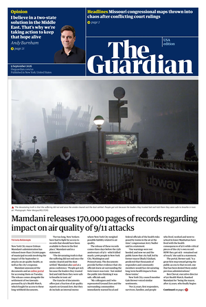 Prima pagina The Guardian (USA) di oggi - Quotidiano estero