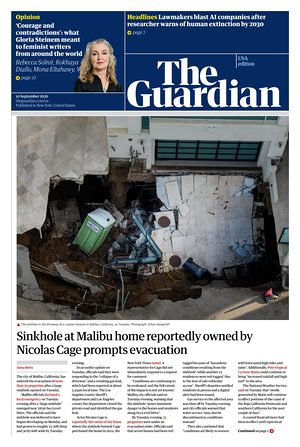 Prima pagina The Guardian (USA) di oggi - Quotidiano estero