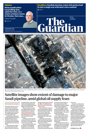 Prima pagina The Guardian (USA) di oggi - Quotidiano estero