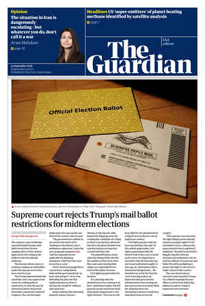 Prima pagina The Guardian (USA) di oggi - Quotidiano estero