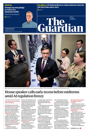 Prima pagina The Guardian (USA) di oggi - Quotidiano estero