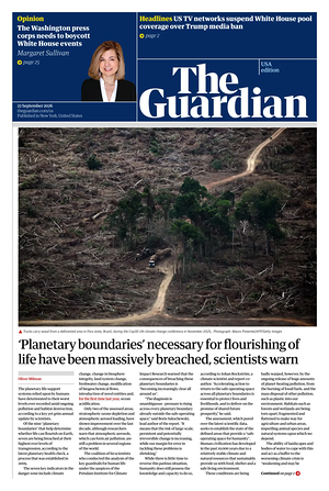 Prima pagina The Guardian (USA) di oggi - Quotidiano estero