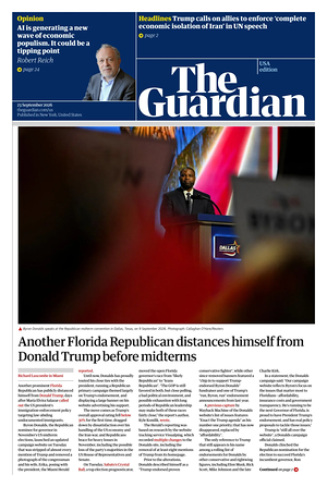 Prima pagina The Guardian (USA) di oggi - Quotidiano estero