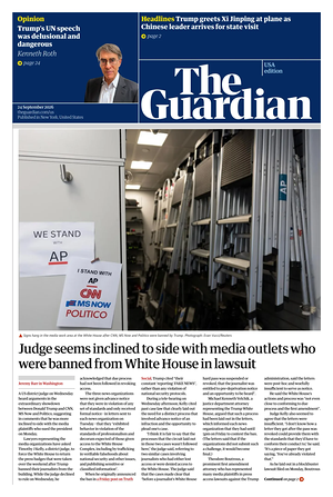 Prima pagina The Guardian (USA) di oggi - Quotidiano estero